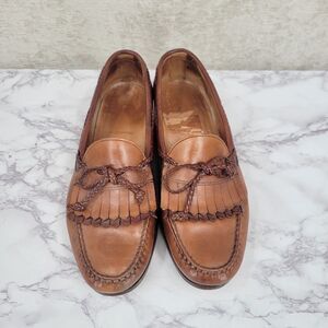 Allen Edmonds Woodstock Light Brown Loafers Boat Shoes Kiltie Fringe Fisherman